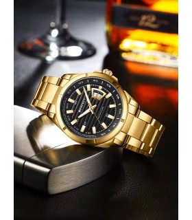 Złoty zegarek męski bransoleta duży solidny Perfect M102