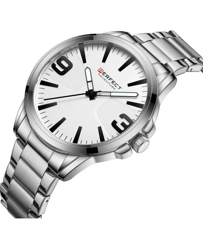 Srebrny zegarek męski bransoleta duży solidny Perfect M114
