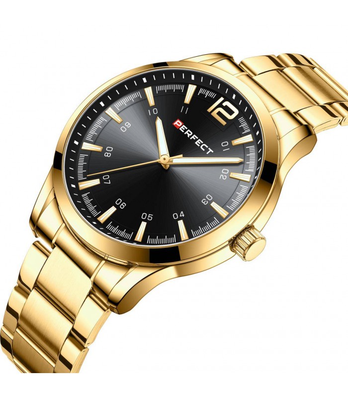 Złoty zegarek męski bransoleta duży solidny Perfect M115