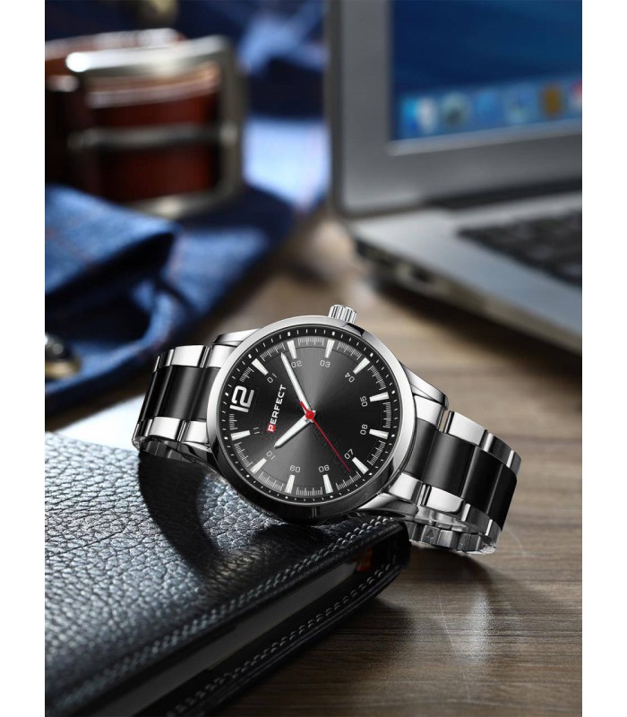 Czarny zegarek męski bransoleta duży solidny Perfect M115