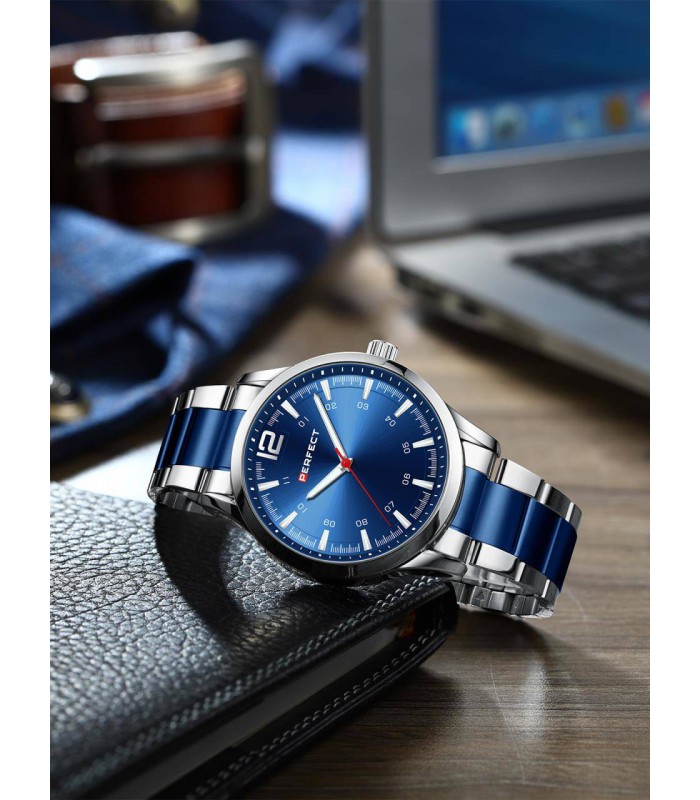 Srebrny zegarek męski bransoleta duży solidny Perfect M115