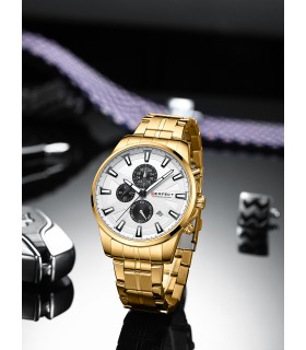 Złoty zegarek męski bransoleta duży solidny Perfect M503