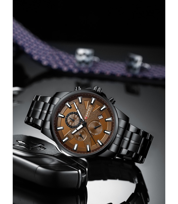 Czarny zegarek męski bransoleta duży solidny Perfect M503