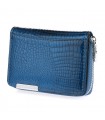 Skórzany portfel damski poziomy mały lakierowany niebieski 897
